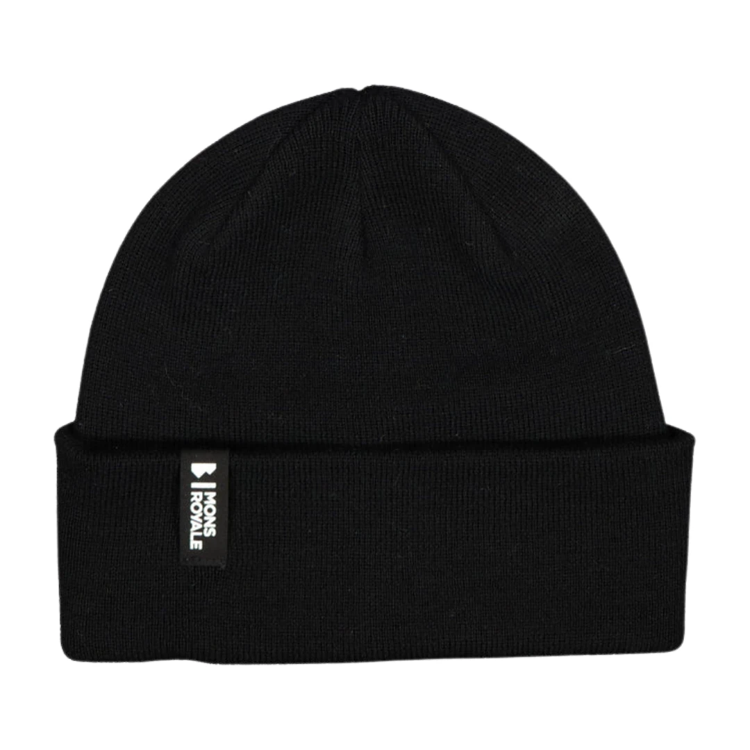 Mons Royale McCloud Beanie, Unisex Zwart 1 Mons Royale McCloud Beanie, Unisex Zwart